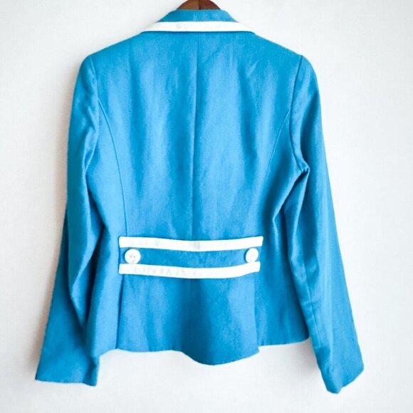 Ross Mayer LINEN Blue White Trim Two Button Fitted Summer Blazer 8 - Picture 5 of 6